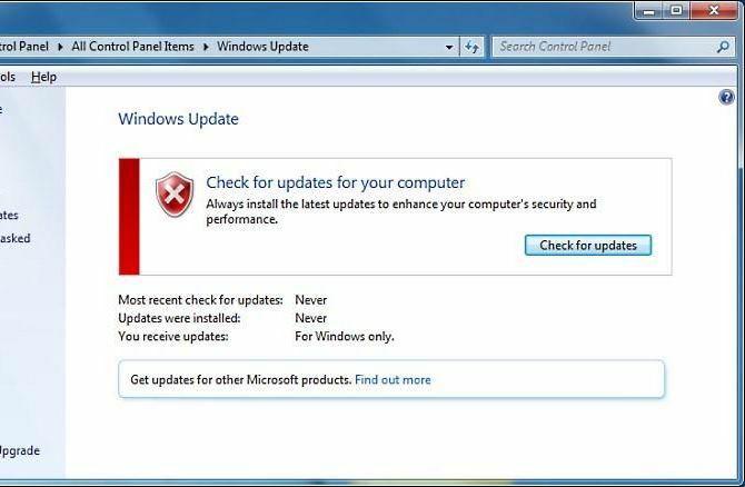 layar pembaruan windows 7