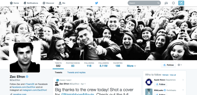 Twitter Mengubah Desain Halaman Profil - Sekali lagi zacefron 640x310