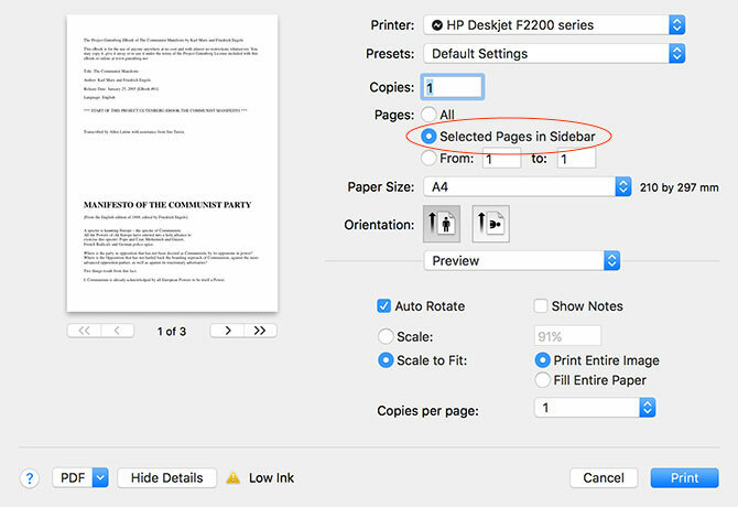 Cara Membuat, Menggabungkan, Membagi & Menandai Dokumen PDF pada Mac, mencetak halaman yang dipilih