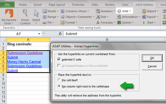 tampilkan tautan url excel