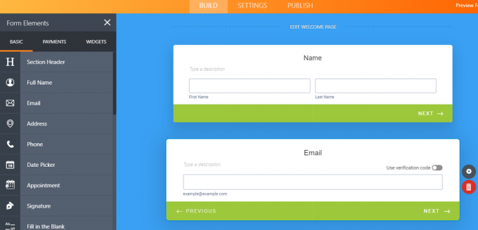 Tangkapan layar Formulir Jenis Kartu di Jotform