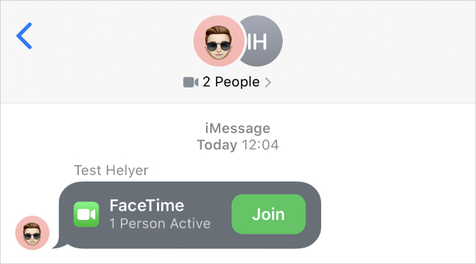 Panggilan aktif FaceTime di aplikasi Pesan