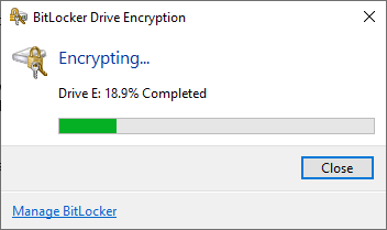 Enkripsi bitlocker drive sedang dalam proses