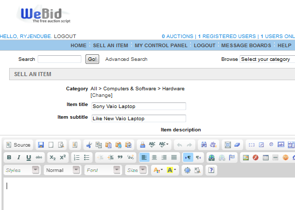 Buat Situs Web Lelang Hosted Anda Sendiri Dengan WeBid webid9