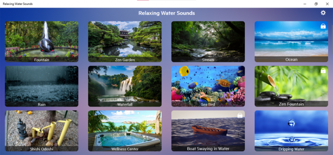 tangkapan layar aplikasi windows suara air yang menenangkan