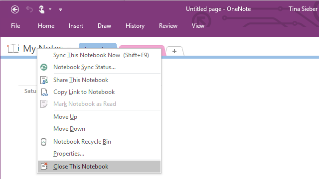 OneNote Tutup Notebook