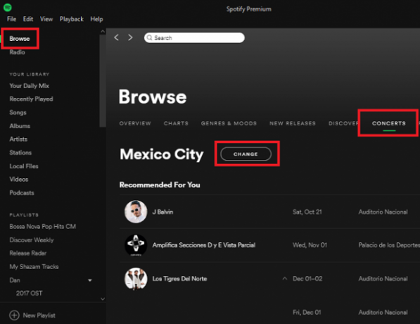 Gunakan Spotify untuk Melihat Jika Band Favorit Anda Memainkan Spotify, tab konser terdekat 649x500