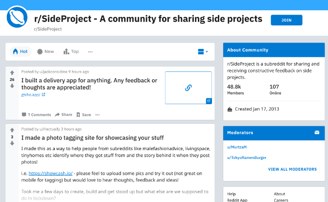 r/SideProject memberi tahu Anda cara mengejar proyek hasrat Anda dengan komunitas yang mendukung Anda dan menawarkan umpan balik yang konstruktif