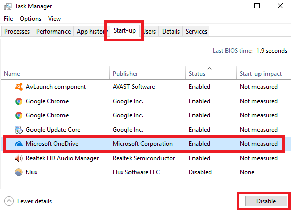 Item Start-up Windows Task Manager