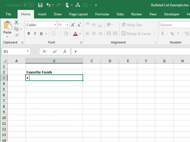 Ketik peluru menggunakan pintasan keyboard di Excel