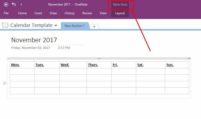 buat templat kalender onenote