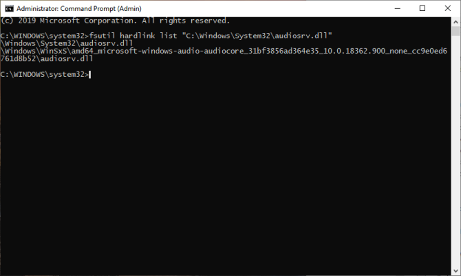 fsutil daftar hardlink di command prompt