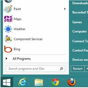 menu mulai pada windows 8