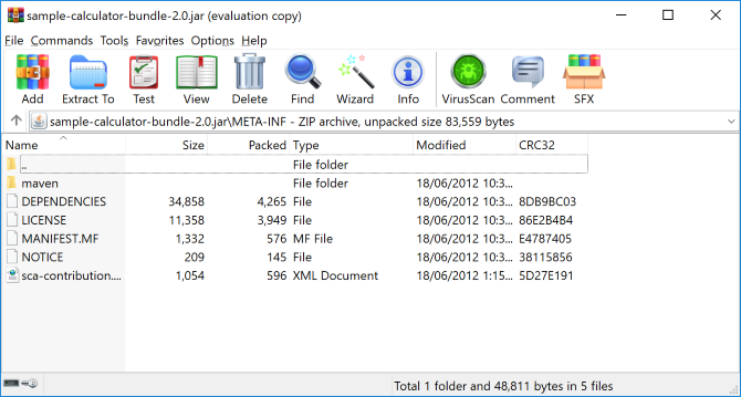 Melihat konten file JAR di WinRAR