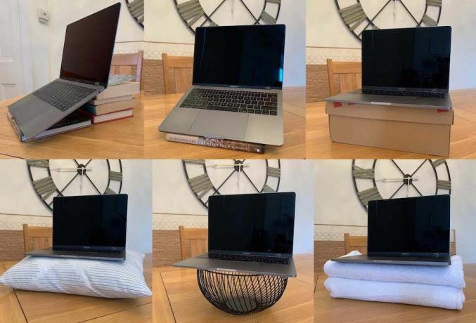 Laptop di berbagai stand laptop yang berbeda