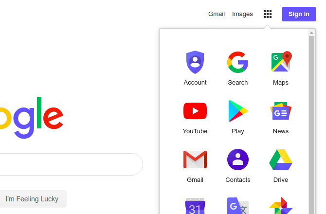 tampilan grid aplikasi Google di beranda Google