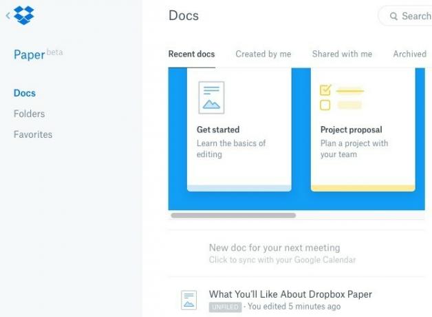 Antarmuka Documents Dropbox Paper