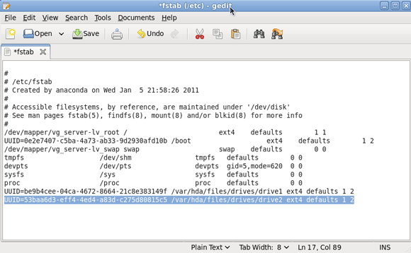 Menyiapkan Server Rumah Amahi - Menambahkan Drive ke Server Anda [Linux] 9 salin ke fstab