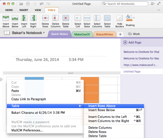 Tabel OneNote 2