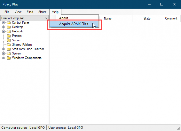 Pilih Akuisisi File ADMX di Policy Plus