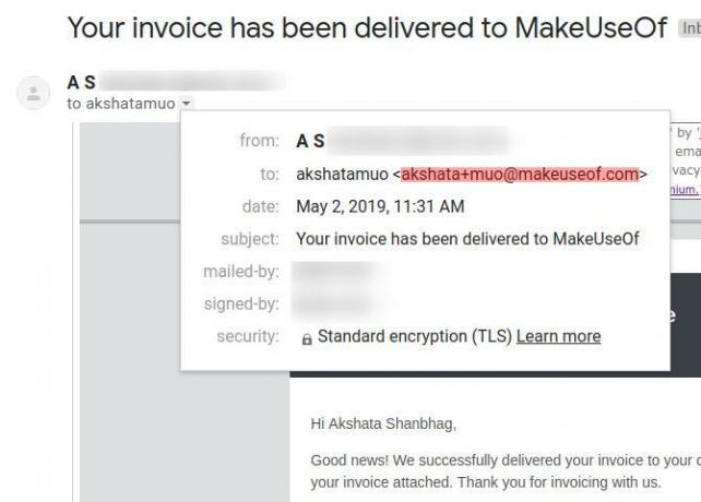 Email diterima di Gmail alias dibuat menggunakan pemisah