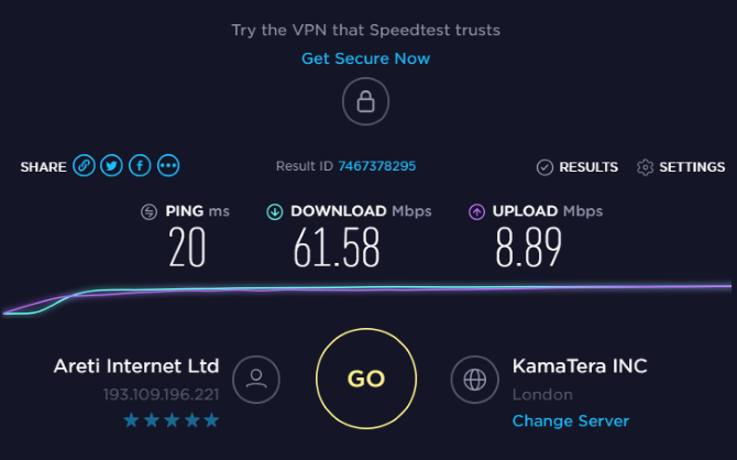 Gunakan speedtest.net untuk menguji kecepatan VPN Anda