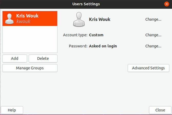 Aplikasi Users and Groups di Ubuntu