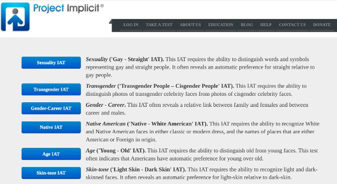 Uji bias kognitif sosial Anda dan respons otomatis terhadap kesehatan di Project Implicit Harvard