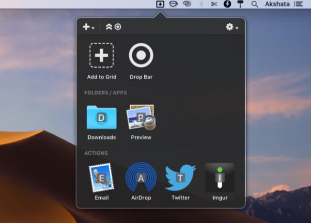 Pratinjau panel panel menu dropzone di macOS