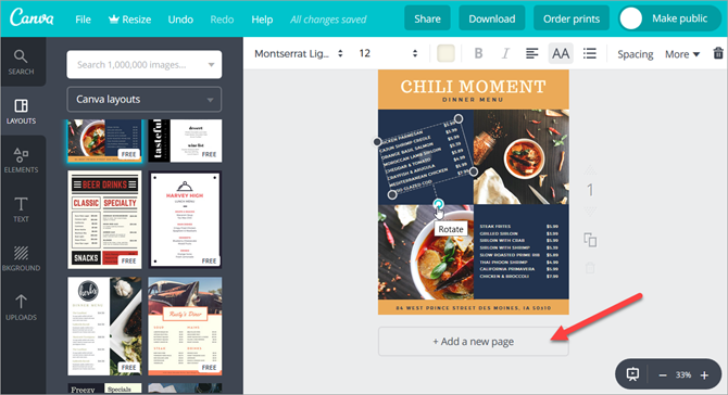 menu canva